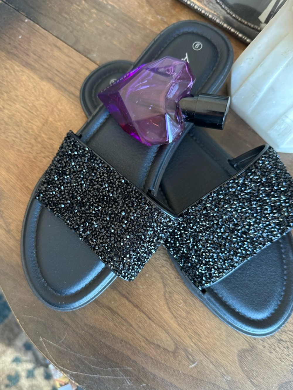 New Black Glitter Slide Sandals